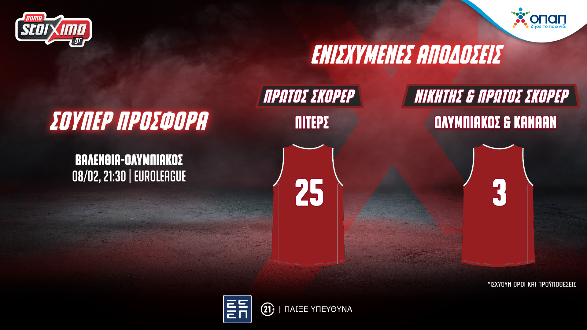 EuroLeague: Ολυμπιακός-Βαλένθια με σούπερ προσφορά* & ενισχυμένες αποδόσεις! (08/02)