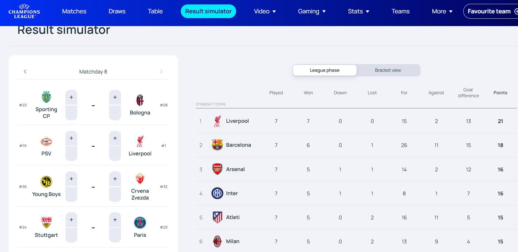 Champions League Simultator